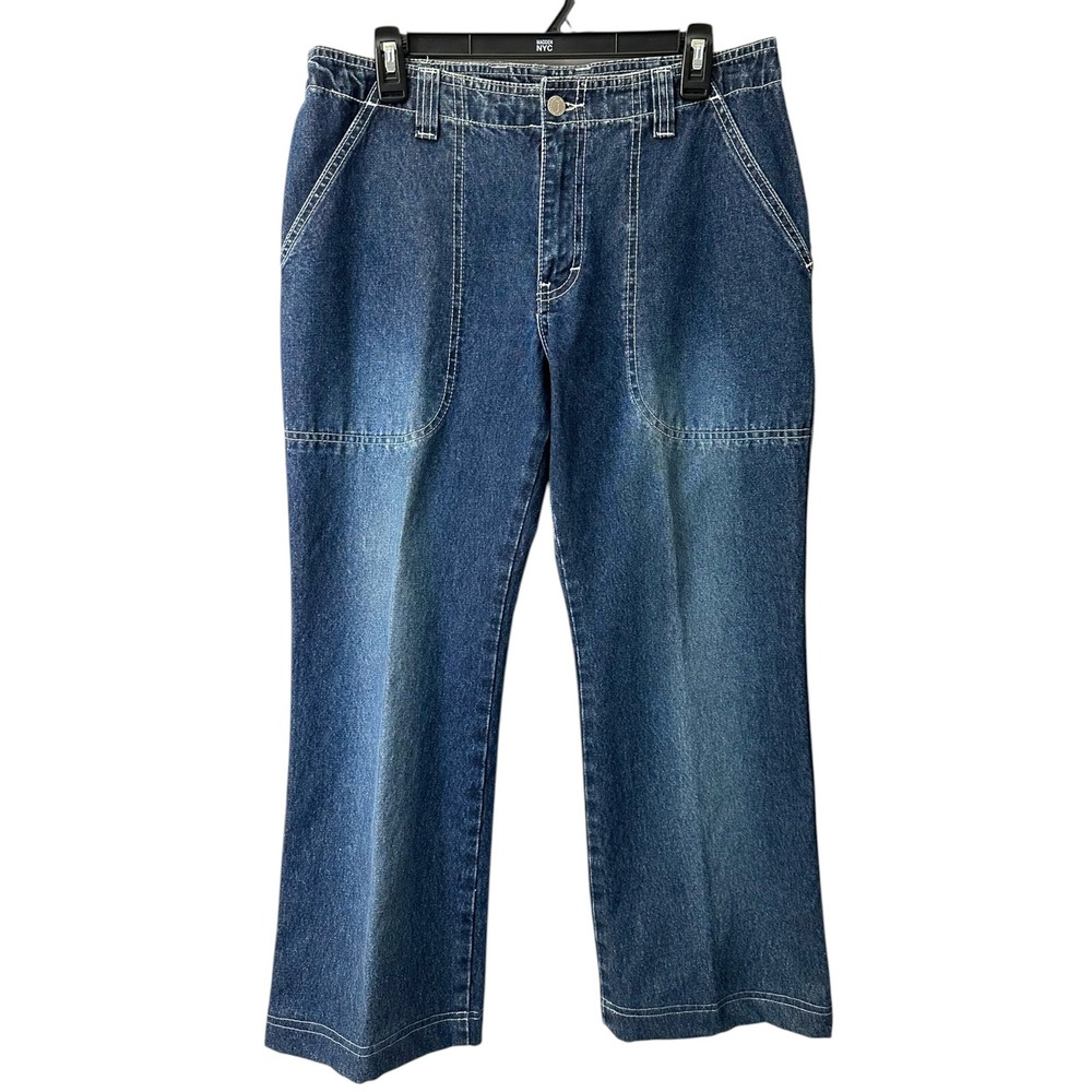 Jordache Carpenter Jeans Women 11/12 Blue Wide Leg Contrast Stitch Y2K Utility